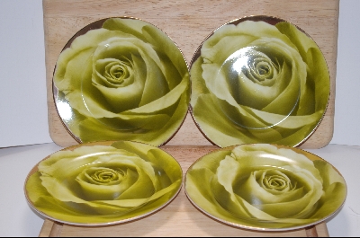 +MBA #4-124  Set Of 4 Pale Green Rose Desert Plates
