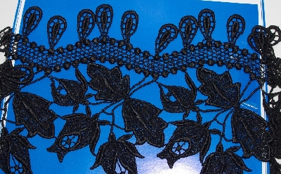 +MBA #3535-321   " 3 Yards Of Black Lace Leaf Applique"