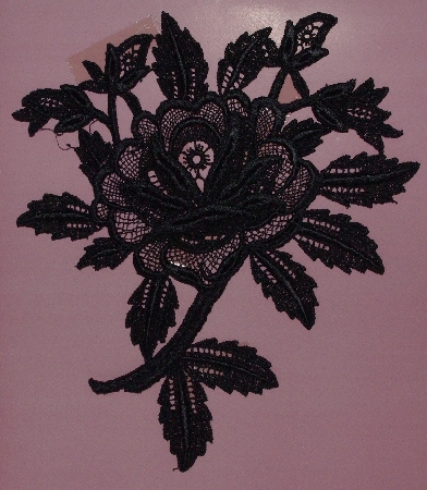 +MBA #3535-325   "1988 Set Of 2 Fancy Black Lace Rose Appliques"