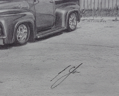 +MBA #3535-149   "2006 Garage 3 Classic Chevy Trucks Pencil Print By Ian E. Jones"