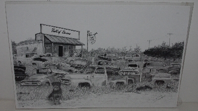 +MBA #3535-161   "Field Of Dreams Hot Rod Pencil Classic Chevy Truck  Junk Yard Pencil Print By Artist Ian E. Jones"