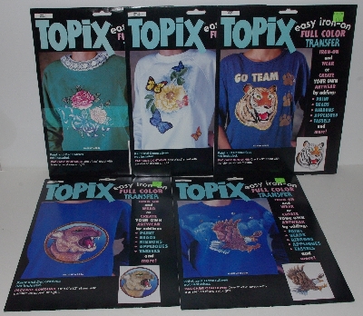+MBA #3535-0031   "1990 Set Of 5 TOPIX Easy Iron On Full Color Transfers"