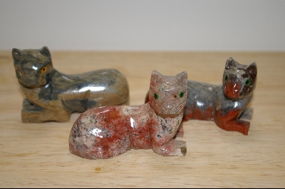 +MBA #4-050  "Set Of 3 Hand Carved & Polished Stone Cats