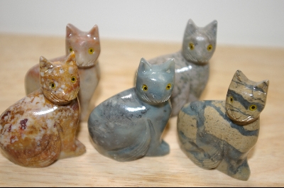 +MBA #4-055 "Set Of 5 Hand Carved & Polished Stone Cats