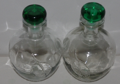 +MBA #3535-0071  "1990's Set Of 2 Clear Glass Apple Shaped Decanter Bottles With Stoppers"