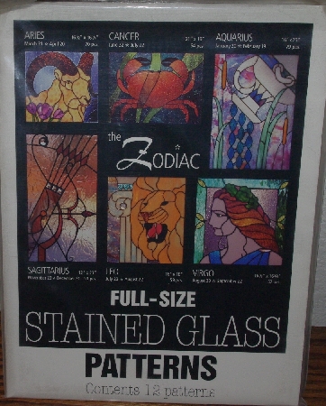 +MBA #3838-0127   "1998 Full Sized Stain Glass Patterns "Zodiac" By Sunlight Studio
