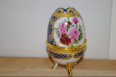 +MBA #9-233  Pink Roses Egg Shapped Trinket Box With Candle Inside
