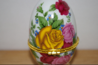+MBA #9-242  "Multi Colored Roses Egg Shapped Trinket Box With A Candle Inside