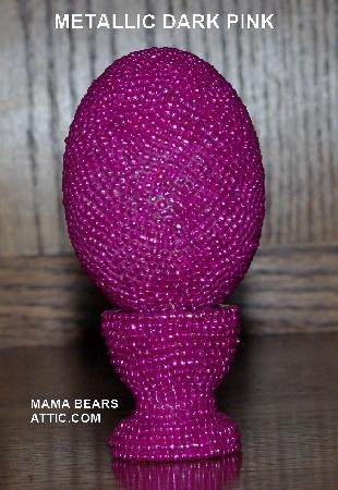 +MBA #4242-1507   "Dark Metallic Pink Glass Beaded Egg With Matching Egg Cup"