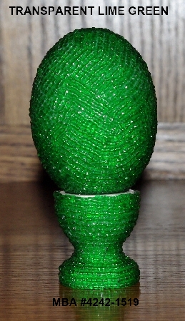 +MBA #4242-1519  "Transparent Lime Green Glass Seed Bead Egg With Matching Egg Cup"