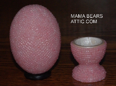 +MBA #4242-1526  "Pearl Pink Glass Seed Bead Egg With Matching Egg Cup"