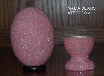 +MBA #4242-1526  "Pearl Pink Glass Seed Bead Egg With Matching Egg Cup"