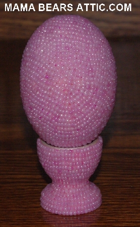 +MBA #4242-1536  "Pearl Pink Glass Seed Bead Egg With Matching Egg Cup"