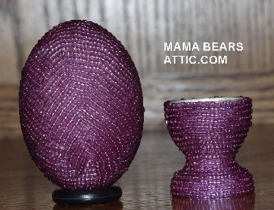 +MBA #4242-1549  "Luster Purple Glass Seed Bead Egg With Matching Egg Cup"