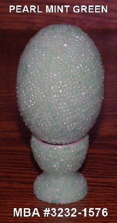 +MBA #4242-1576  "Pearl Mint Green Glass Seed Bead Egg With Matching Egg Cup"