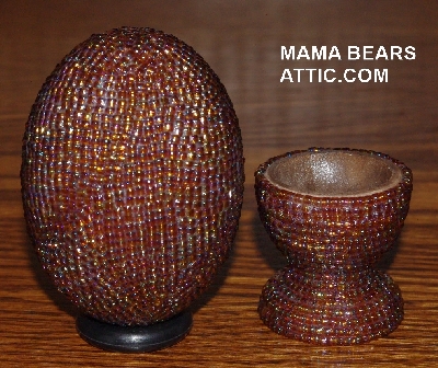 +MBA #4242-1580  "Luster Rootbeer Glass Seed Bead Egg With Matching Stand"