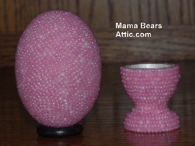+MBA #4242-1581  "Pearl Pink Glass Seed Bead Egg & Matching Egg Cup"