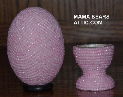 +MBA #4242-1591  "Pink Glass Seed Bead Egg & Matching Egg Cup"