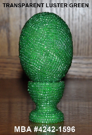 +MBA #4242-1596  "Luster Green Glass Bead Egg & Matching Egg Cup"