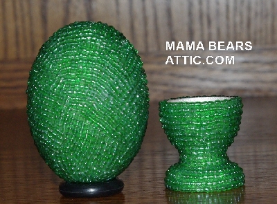 +MBA #4242-1596  "Luster Green Glass Bead Egg & Matching Egg Cup"