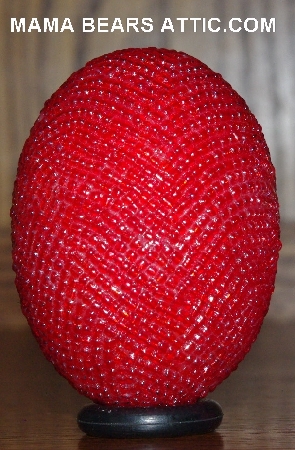 +MBA #4242-1610  "Transparent Ruby Red Glass Seed Bead Egg & Matching Egg Cup"