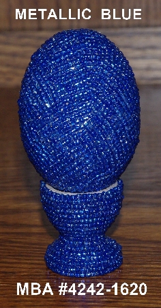 +MBA #4242-1620  "Metallic Blue Glass Seed Bead Egg & Matching Egg Cup"
