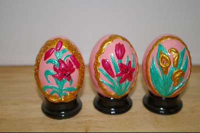 +MBA #9-198  1990's Set Of 6 Pink Floral Hand Painted Plaster Eggs