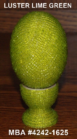 +MBA #4242-1625  "Luster Lime Green Glass Seed Bead Egg & Matching Egg Cup"
