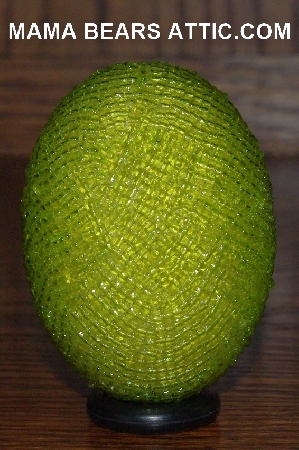 +MBA #4242-1625  "Luster Lime Green Glass Seed Bead Egg & Matching Egg Cup"