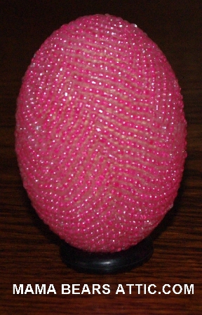 +MBA #4242-1630  "Pink Lined Glass Seed Bead Egg & Matching Egg Cup"