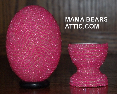 +MBA #4242-1630  "Pink Lined Glass Seed Bead Egg & Matching Egg Cup"