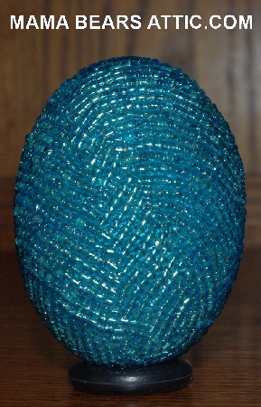 +MBA #4242-1648  "Silver Lined Turquoise Blue Glass Seed Bead Egg & Matching Egg Cup"