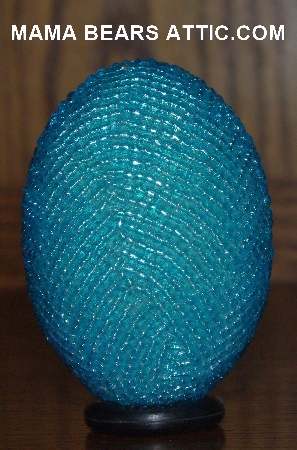 +MBA #4242-1653  "Transparent Luster Syk Blue Glass Seed Bead Egg & Matching Egg Cup"