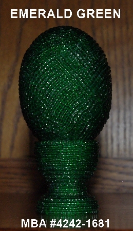 +MBA #4242-1681  "Emerald Green Glass Seed Bead Egg With Matching Egg Cup"