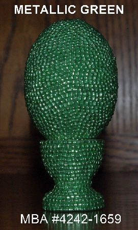 +MBA #4242-1659  "Metallic Green Glass Seed Bead Egg With Matching Egg Cup"