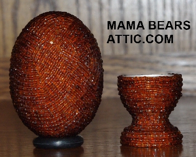 +MBA #4242-1674  "Luster Rootbeer Glass Seed Bead Egg With Matching Egg Cup"