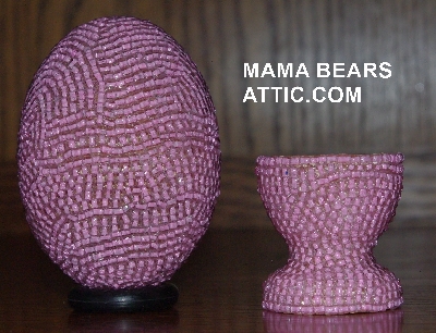 +MBA #4242-1701  "Pink Lined Glass Seed Bead Egg & Matching Egg Cup"