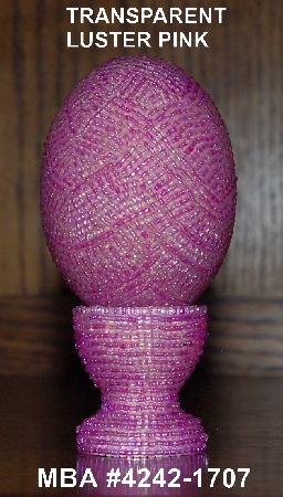 +MBA #4242-1707  "Transparent Luster Pink Glass Seed Bead Egg With Matching Egg Cup"