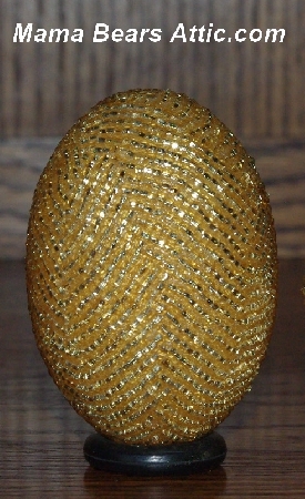 +MBA #5555-00008  "Sliver Lined Gold Glass Seed Bead Egg With Matching Egg Cup"