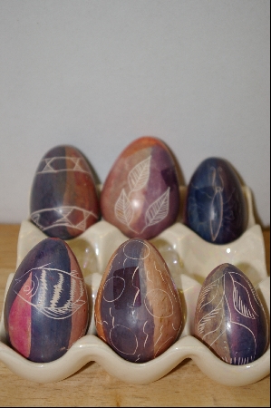 +MBA #9-256  Set Of 6, Sculpted Stone  Eggs From Kenya