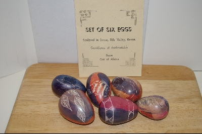 +MBA #9-256  Set Of 6, Sculpted Stone  Eggs From Kenya
