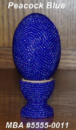 +MBA #5555-0011  "Peacock Blue Glass Seed Bead Egg With Matching Egg Cup"