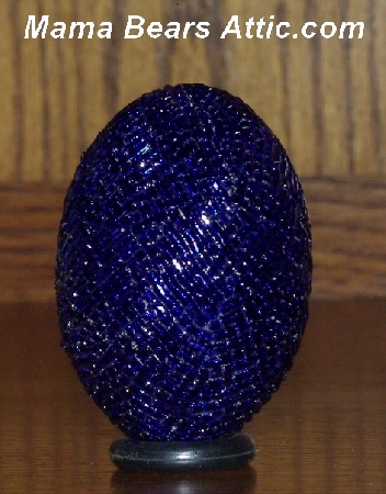 +MBA #5555-024  "2 Cut Dark Blue Glass Seed Bead Egg With Matching Egg Cup"
