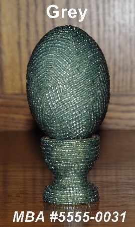 +MBA #5555-0031  "Grey Glass Seed Bead Egg With Matching Egg Cup"