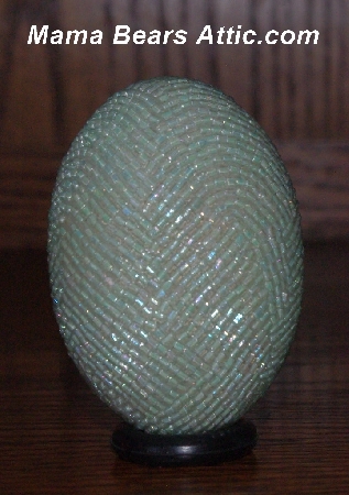 +MBA #5555-0045  "2 Cut Mint Green Glass Seed Bead Egg With Matching Egg Stand"