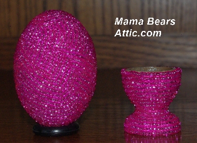 +MBA #5555-0049  "Silver Lined Pink Glass Seed Bead Egg With Matching Egg Cup"