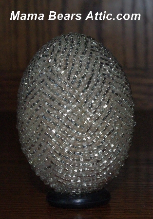 +MBA #5555-0055  "Silver Lined Glass Seed Bead Egg With Matching Egg Cup"