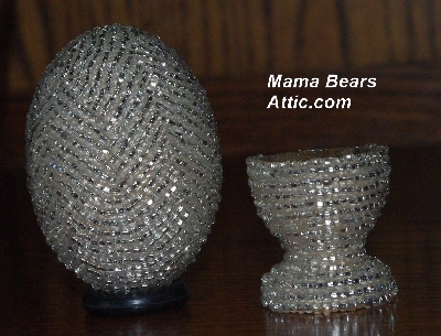 +MBA #5555-0055  "Silver Lined Glass Seed Bead Egg With Matching Egg Cup"