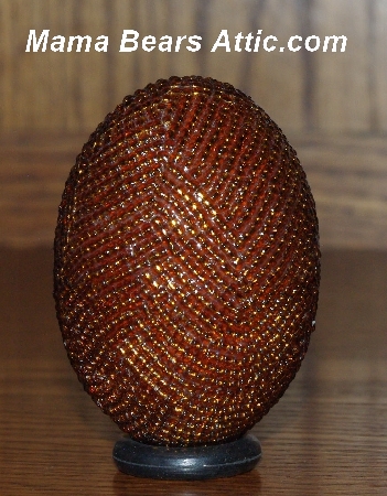 +MBA #5555-0082  "Rootbeer Brown Glass Seed Bead Egg With Matching Egg Cup"