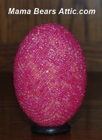 +MBA #5555-0089  "Pink Lined Glass Swwd Bead Egg With Matchuing Egg Cup"